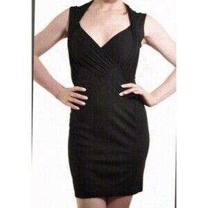 French Connection Little Black Dress Cap Sleeve Size 8 faux Wrap